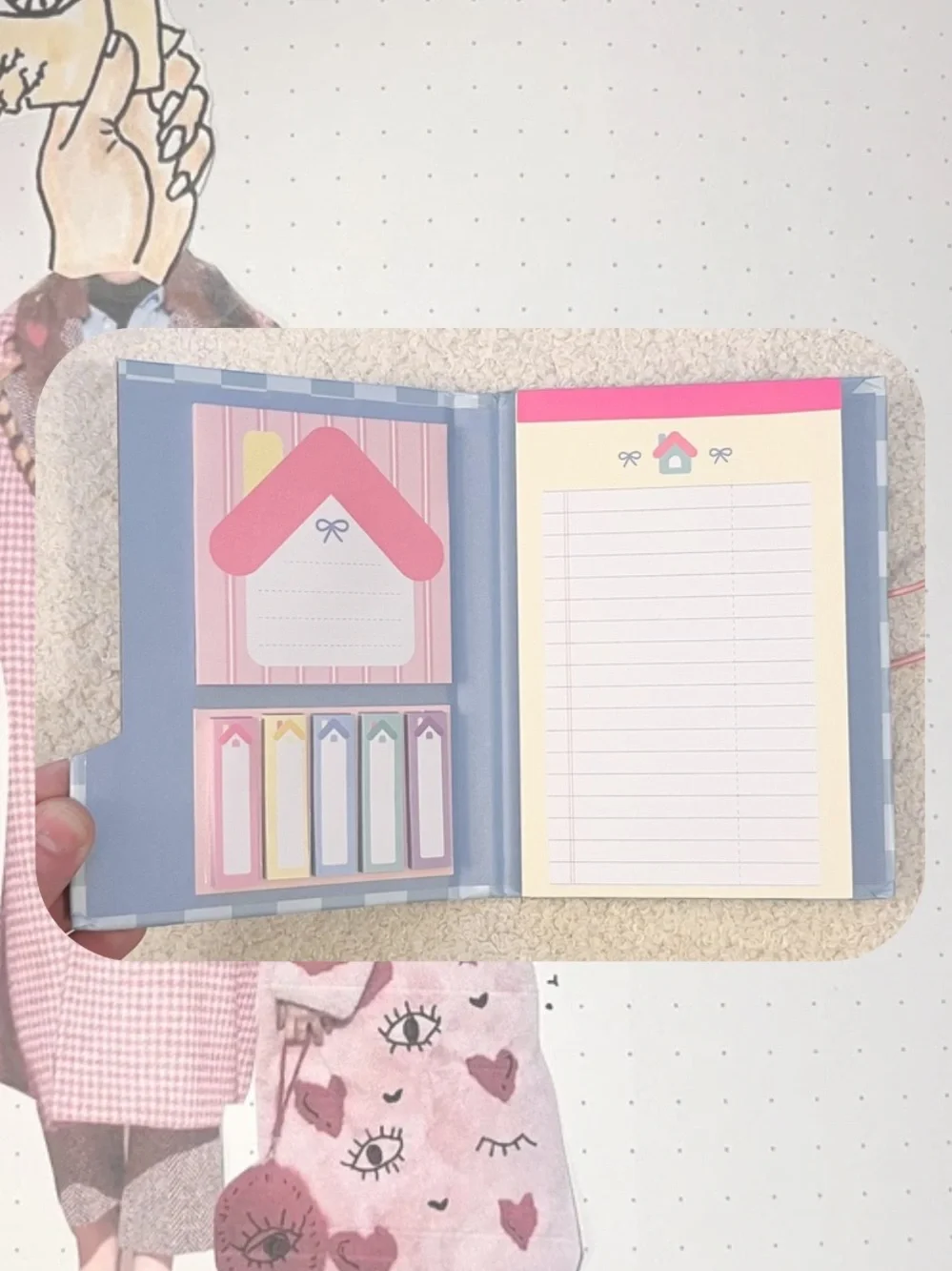 🎉Plaid Pastel House Design Sticky Note & Memo Pad Booklet Set
